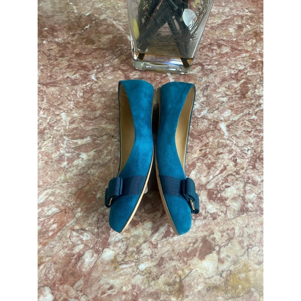 Salvatore Ferragamo Varina Women's Tael Blue Suede Ballet Flat Sz 8.5B EUC, $780 - Picture 8 of 11